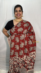 Vriksham Marron Color Kalamkari Cotton Saree With Gatti Border-VS4541